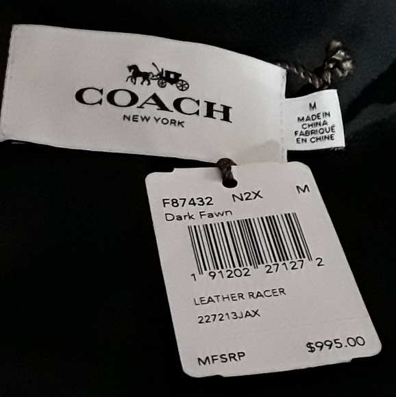 Mens Coach Leather Racer Jacket (dark fawn) - Picture 4 of 4